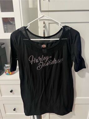 Harley-Davidson Black Short Sleeve Scoop Neck Logo Tee